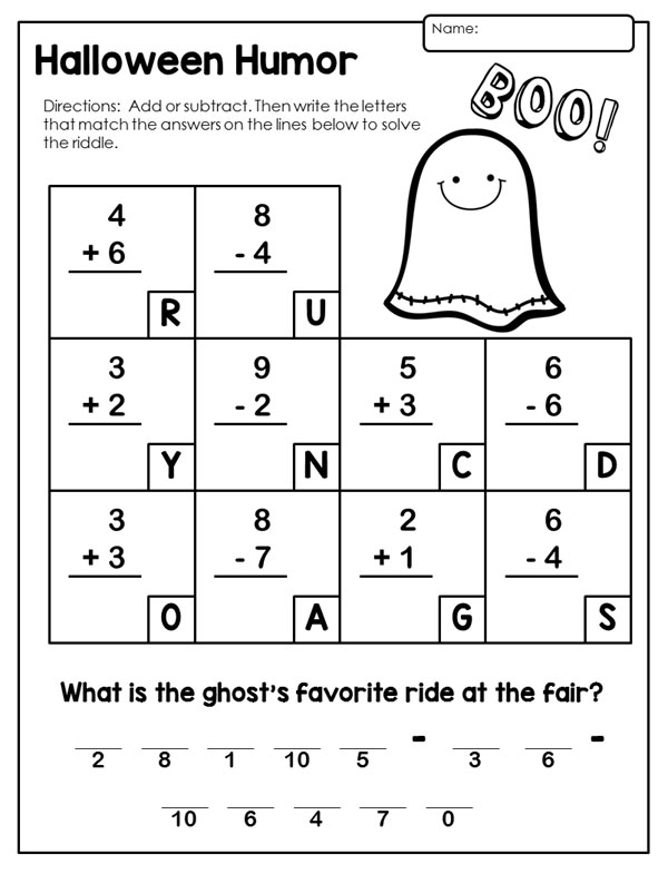 Halloween Addition And Subtraction Worksheet Up To 10 Along With Halloween Multiplication